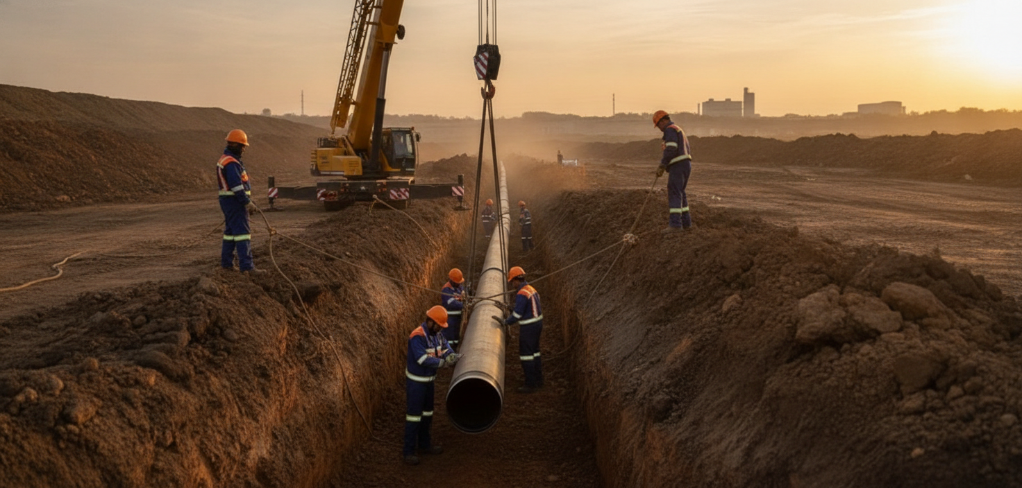 USA Plumbing crew installing a large-diameter commercial sewer main